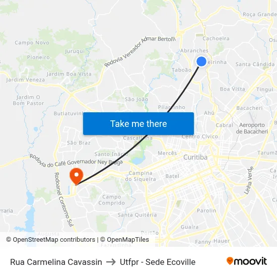 Rua Carmelina Cavassin to Utfpr - Sede Ecoville map