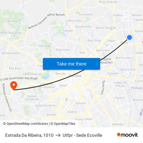 Estrada Da Ribeira, 1010 to Utfpr - Sede Ecoville map