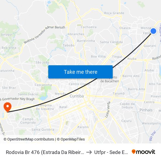 Rodovia Br 476 (Estrada Da Ribeira) - Condor to Utfpr - Sede Ecoville map