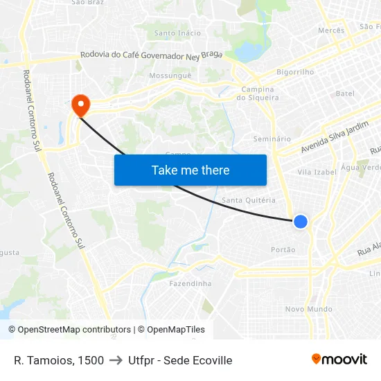 R. Tamoios, 1500 to Utfpr - Sede Ecoville map