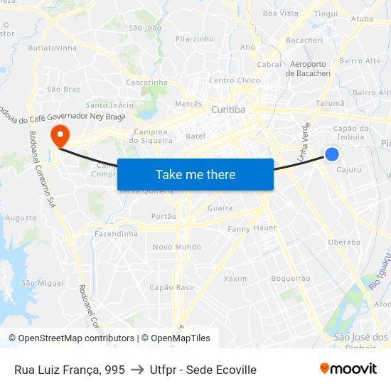 Rua Luiz França, 995 to Utfpr - Sede Ecoville map