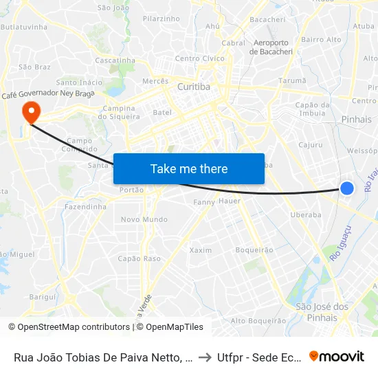 Rua João Tobias De Paiva Netto, 886-894 to Utfpr - Sede Ecoville map