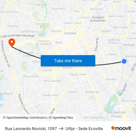 Rua Leonardo Novicki, 1097 to Utfpr - Sede Ecoville map