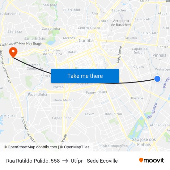 Rua Rutildo Pulido, 558 to Utfpr - Sede Ecoville map