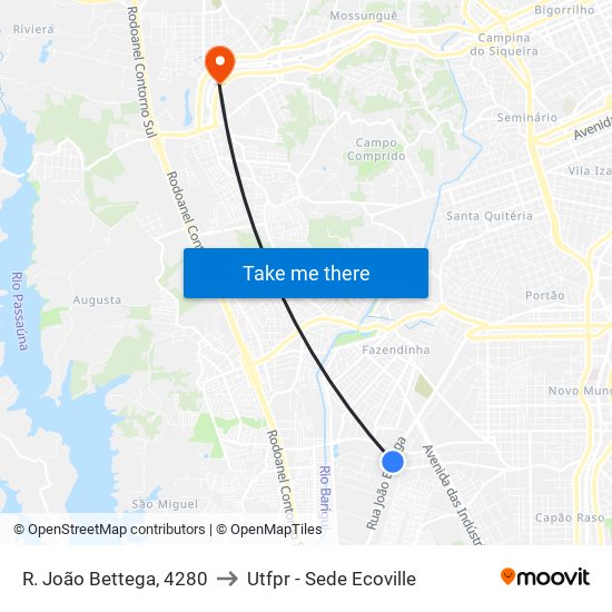 R. João Bettega, 4280 to Utfpr - Sede Ecoville map