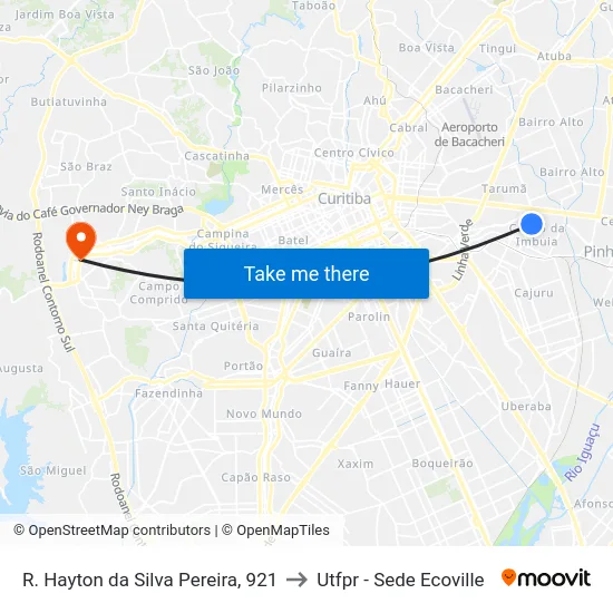 R. Hayton da Silva Pereira, 921 to Utfpr - Sede Ecoville map