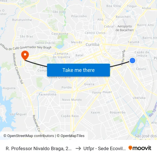 R. Professor Nivaldo Braga, 260 to Utfpr - Sede Ecoville map