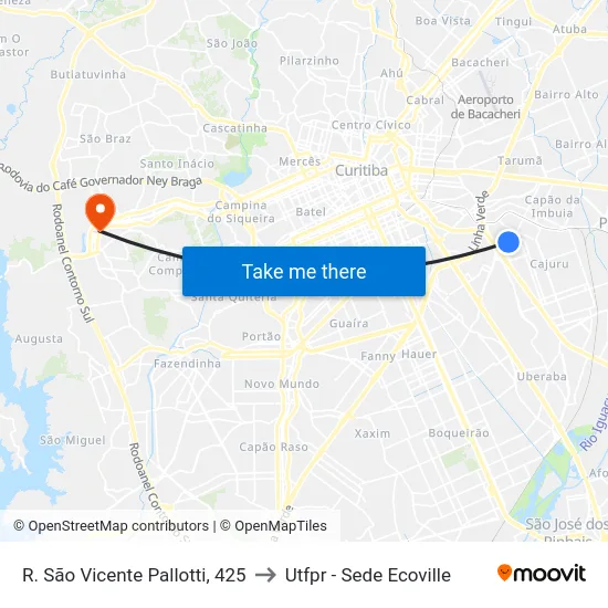 R. São Vicente Pallotti, 425 to Utfpr - Sede Ecoville map