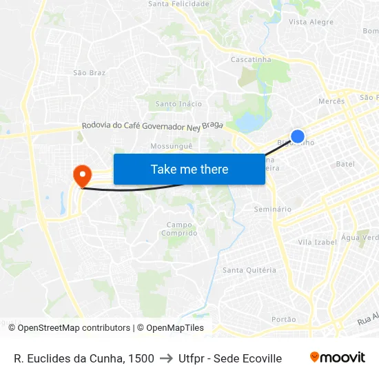 R. Euclides da Cunha, 1500 to Utfpr - Sede Ecoville map