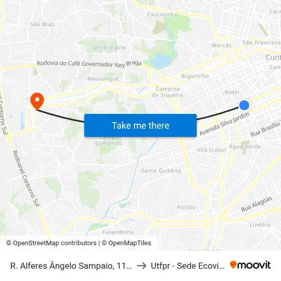 R. Alferes Ângelo Sampaio, 1100 to Utfpr - Sede Ecoville map