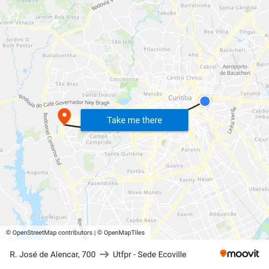 R. José de Alencar, 700 to Utfpr - Sede Ecoville map