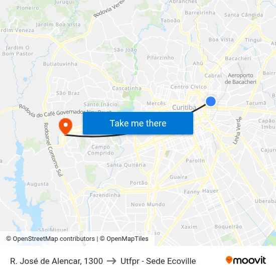 R. José de Alencar, 1300 to Utfpr - Sede Ecoville map