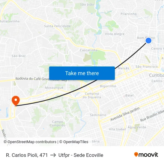 R. Carlos Pioli, 471 to Utfpr - Sede Ecoville map