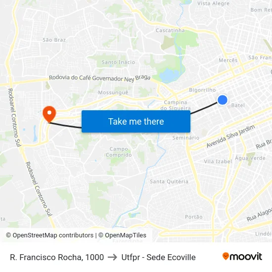 R. Francisco Rocha, 1000 to Utfpr - Sede Ecoville map