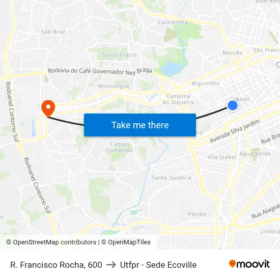 R. Francisco Rocha, 600 to Utfpr - Sede Ecoville map
