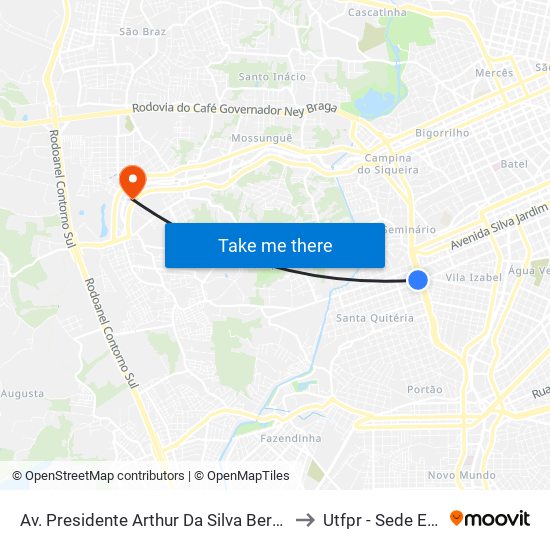 Av. Presidente Arthur Da Silva Bernardes, 526 to Utfpr - Sede Ecoville map