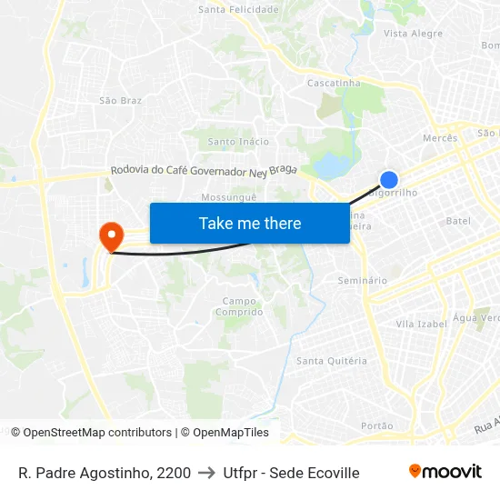 R. Padre Agostinho, 2200 to Utfpr - Sede Ecoville map