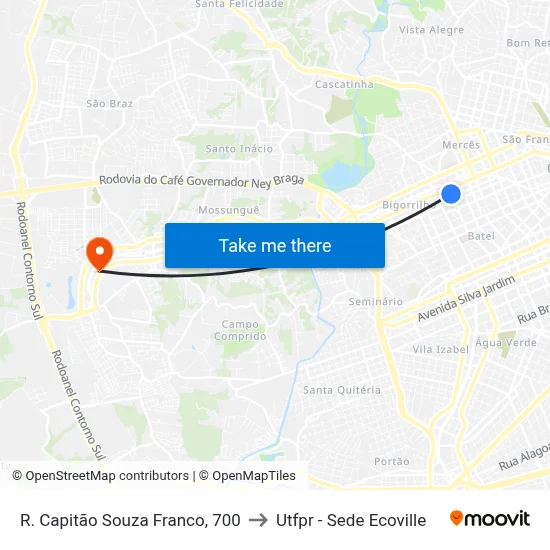 R. Capitão Souza Franco, 700 to Utfpr - Sede Ecoville map