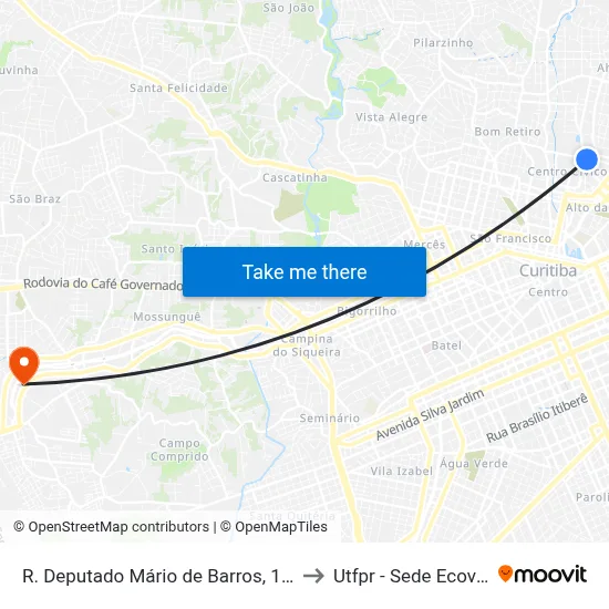 R. Deputado Mário de Barros, 1100 to Utfpr - Sede Ecoville map