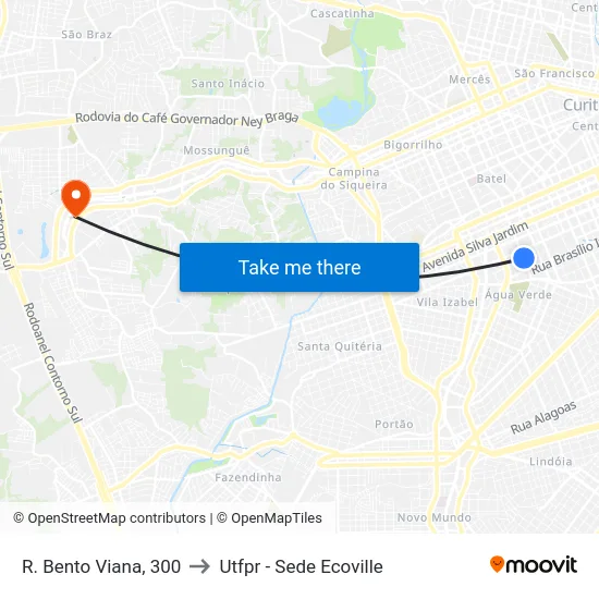 R. Bento Viana, 300 to Utfpr - Sede Ecoville map