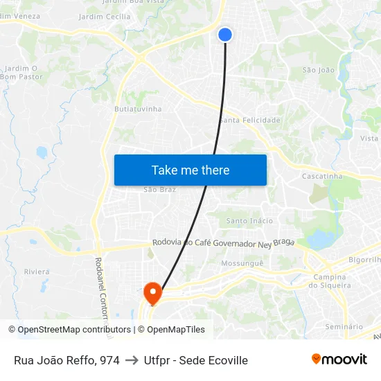 Rua João Reffo, 974 to Utfpr - Sede Ecoville map