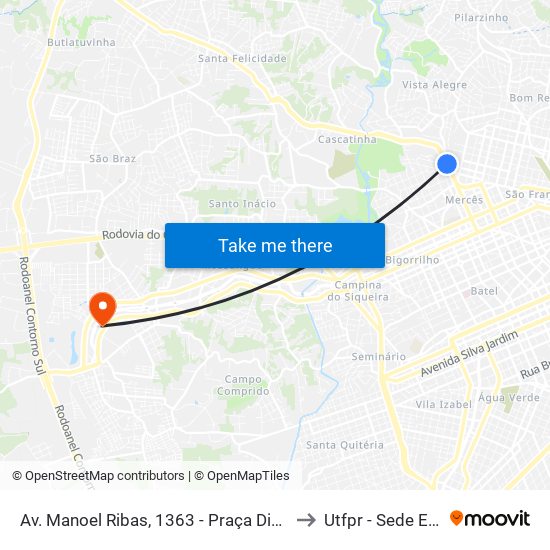 Av. Manoel Ribas, 1363 - Praça Divina Pastora to Utfpr - Sede Ecoville map