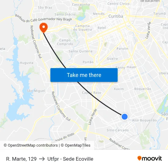 R. Marte, 129 to Utfpr - Sede Ecoville map
