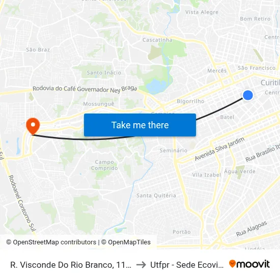 R. Visconde Do Rio Branco, 1189 to Utfpr - Sede Ecoville map