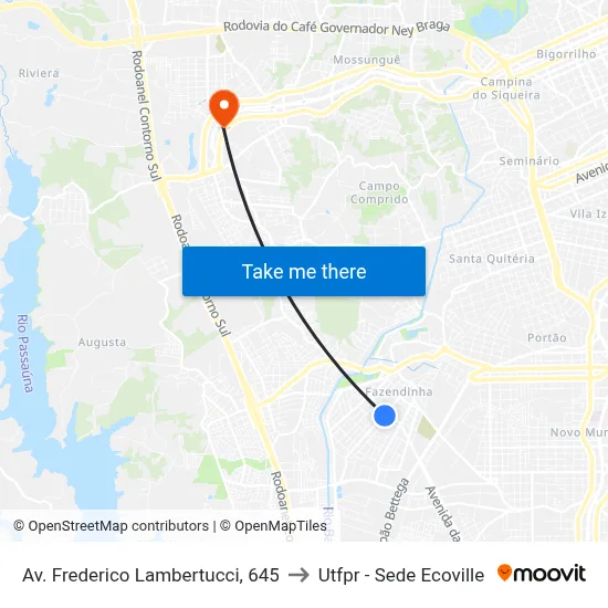 Av. Frederico Lambertucci, 645 to Utfpr - Sede Ecoville map
