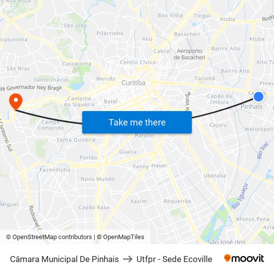 Câmara Municipal De Pinhais to Utfpr - Sede Ecoville map