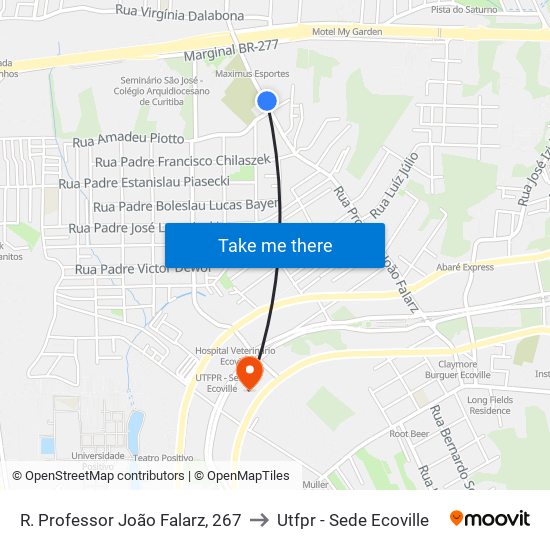 R. Professor João Falarz, 267 to Utfpr - Sede Ecoville map