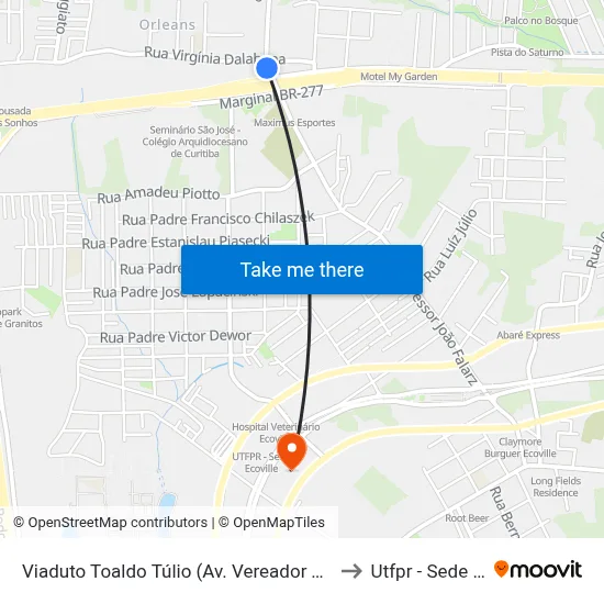 Viaduto Toaldo Túlio (Av. Vereador Toaldo Túlio, 4730) to Utfpr - Sede Ecoville map