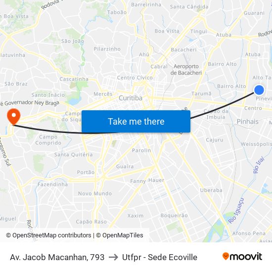 Av. Jacob Macanhan, 793 to Utfpr - Sede Ecoville map