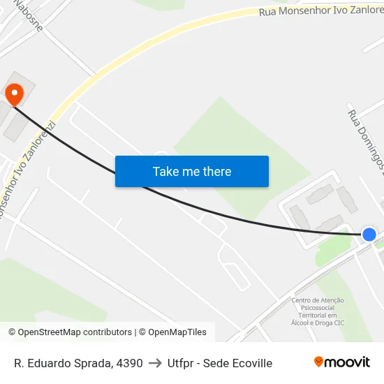 R. Eduardo Sprada, 4390 to Utfpr - Sede Ecoville map