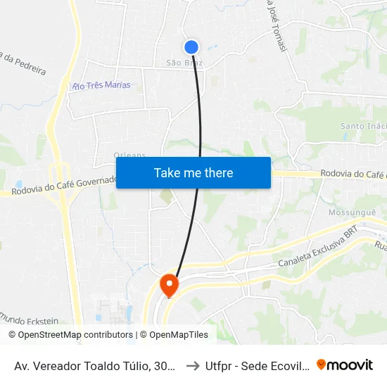 Av. Vereador Toaldo Túlio, 3000 to Utfpr - Sede Ecoville map