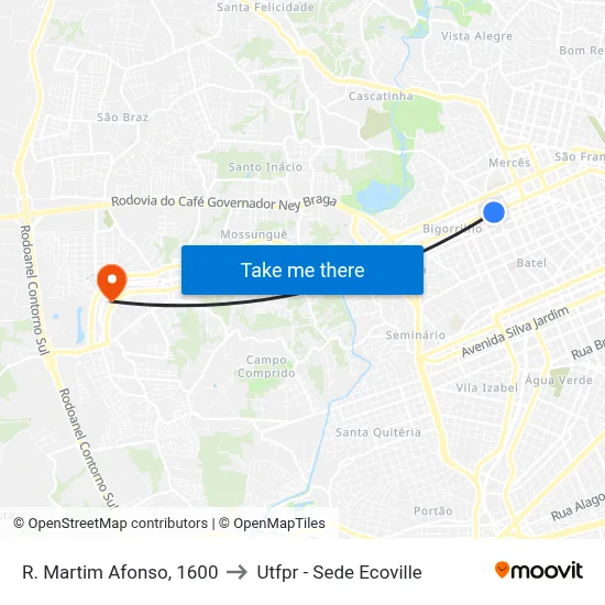 R. Martim Afonso, 1600 to Utfpr - Sede Ecoville map