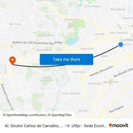 Al. Doutor Carlos de Carvalho, 54 to Utfpr - Sede Ecoville map