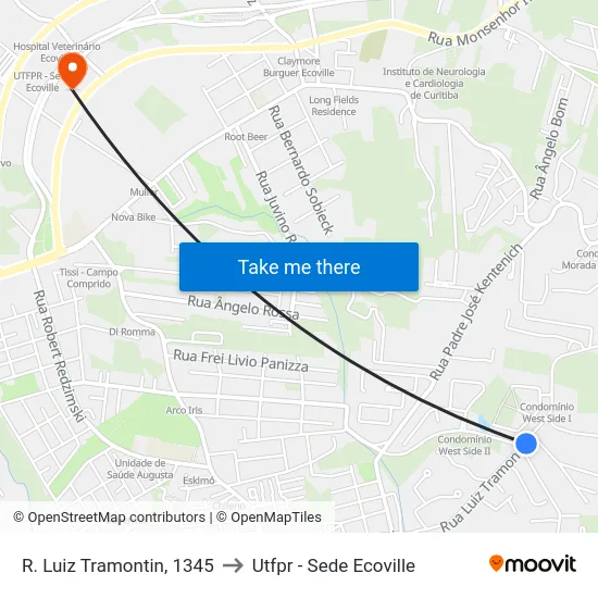 R. Luiz Tramontin, 1345 to Utfpr - Sede Ecoville map
