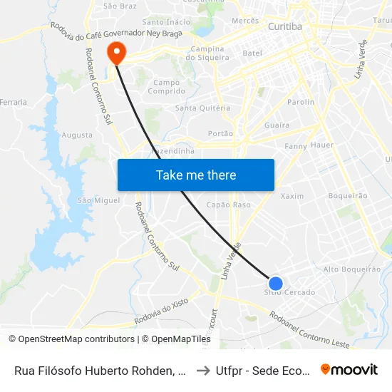 Rua Filósofo Huberto Rohden, 2607 to Utfpr - Sede Ecoville map