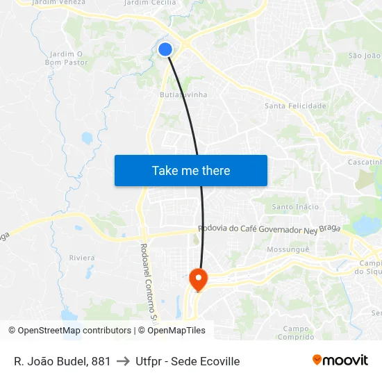 R. João Budel, 881 to Utfpr - Sede Ecoville map