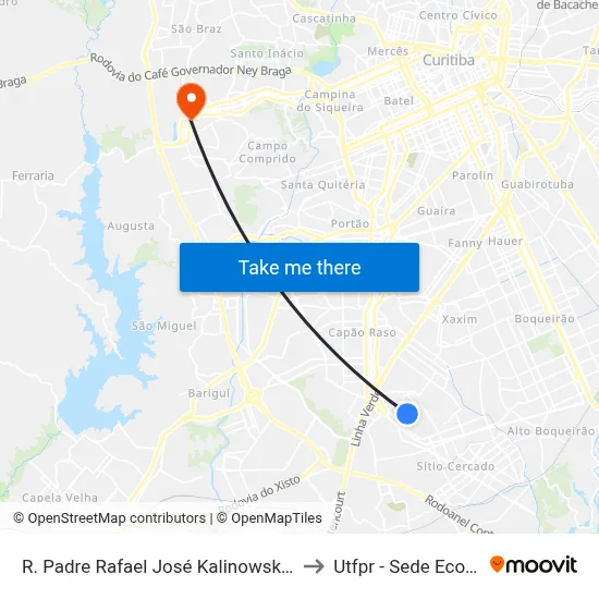 R. Padre Rafael José Kalinowski, 617 to Utfpr - Sede Ecoville map