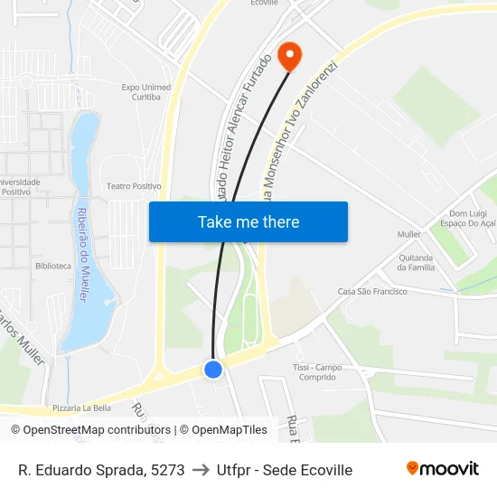 R. Eduardo Sprada, 5273 to Utfpr - Sede Ecoville map