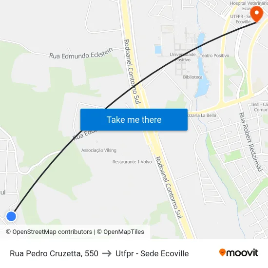 Rua Pedro Cruzetta, 550 to Utfpr - Sede Ecoville map