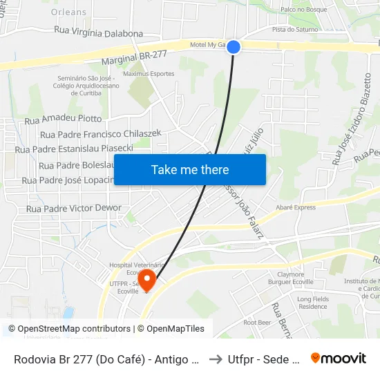 Rodovia Br 277 (Do Café) - Antigo Café Damasco to Utfpr - Sede Ecoville map