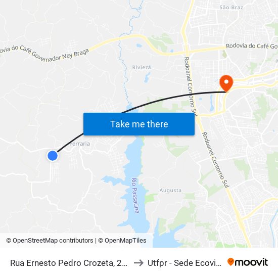 Rua Ernesto Pedro Crozeta, 242 to Utfpr - Sede Ecoville map