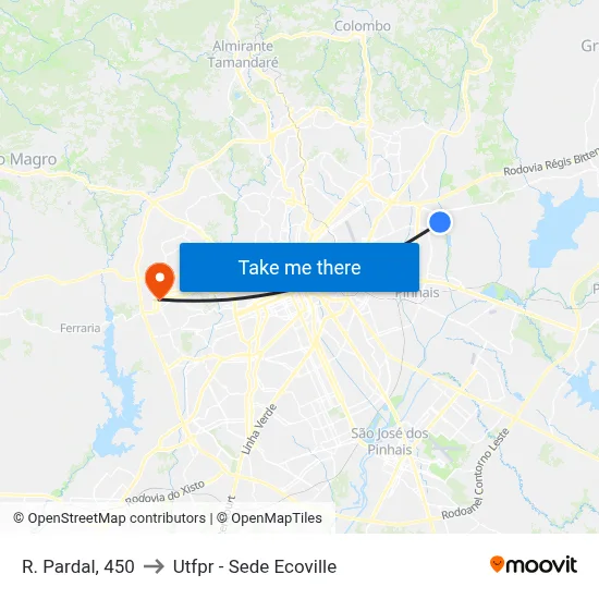R. Pardal, 450 to Utfpr - Sede Ecoville map