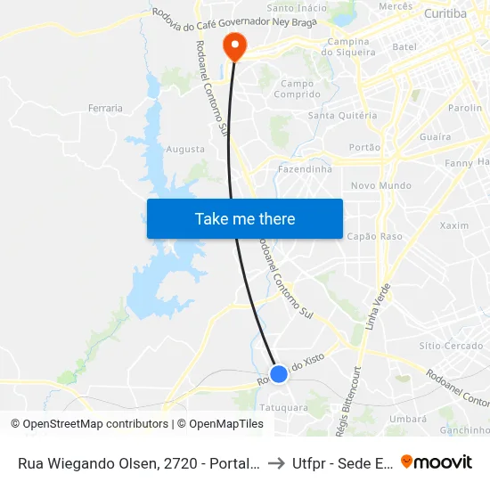 Rua Wiegando Olsen, 2720 - Portal Vitória Régia to Utfpr - Sede Ecoville map