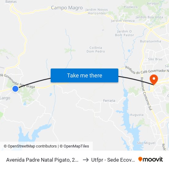 Avenida Padre Natal Pigato, 2265 to Utfpr - Sede Ecoville map