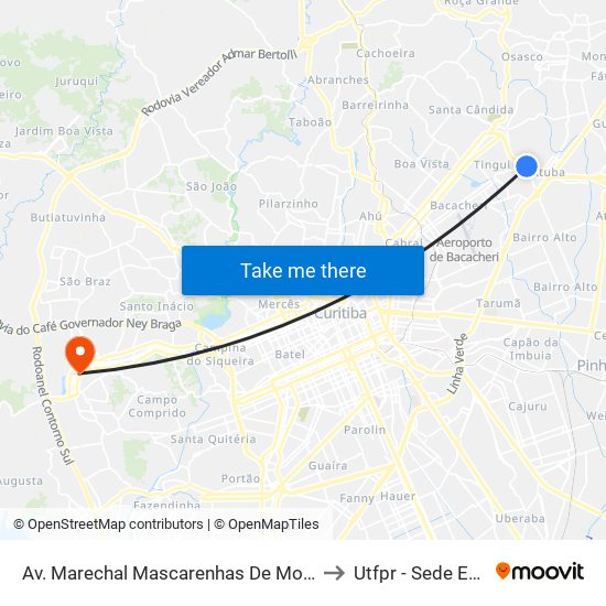 Av. Marechal Mascarenhas De Moraes, 1820 to Utfpr - Sede Ecoville map