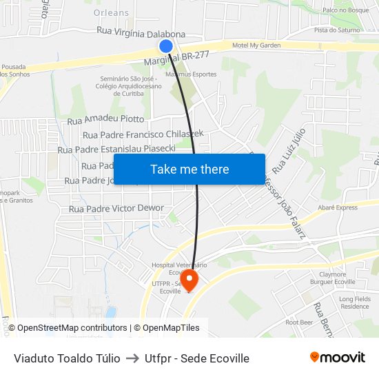 Viaduto Toaldo Túlio to Utfpr - Sede Ecoville map